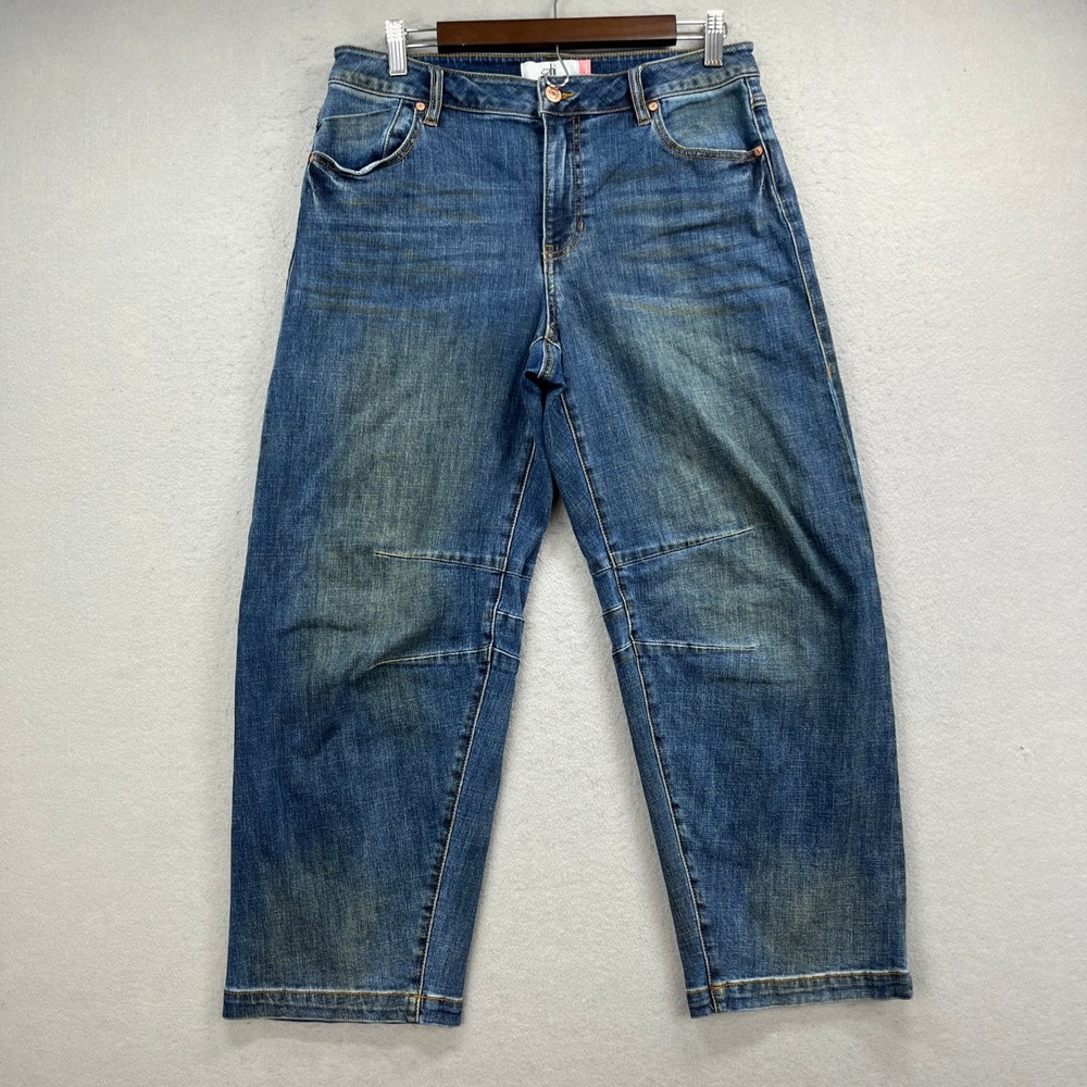 Cabi Cooper Jeans Womens 6 Blue Wide Leg Seam Detail Barrel Denim Streetwear